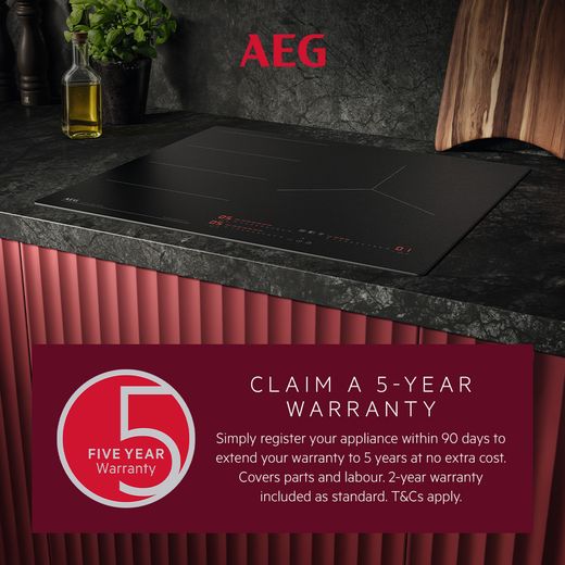 AEG 6000 Series TCH74B01CB 70cm Venting Induction Hob - Black - For Ducted/Recirculating Ventilation - Warranty